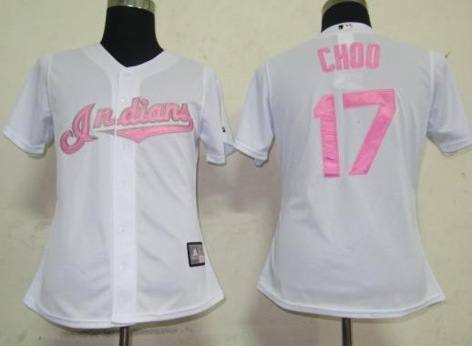 Cheap Women Cleveland Indians 17 Choo White Pink Number Jerseys