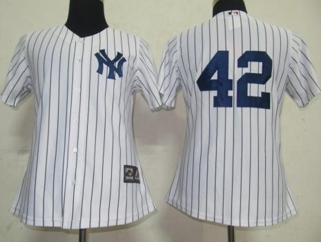 Cheap Women New York Yankees 42 Mariano Rivera White Black Strip Jersey