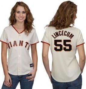 Cheap Women San Francisco Giants 55 Lincecum Cream Jersey