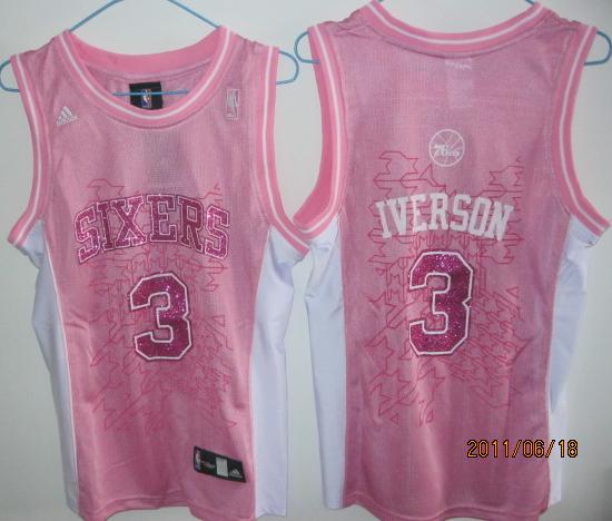 Cheap Women Philadelphia 76ers 3 Iverson Pink Jerseys