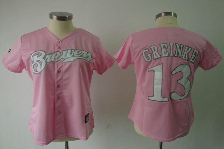 Women Milwaukee Brewers 13 Zack Greinke Pink Jersey