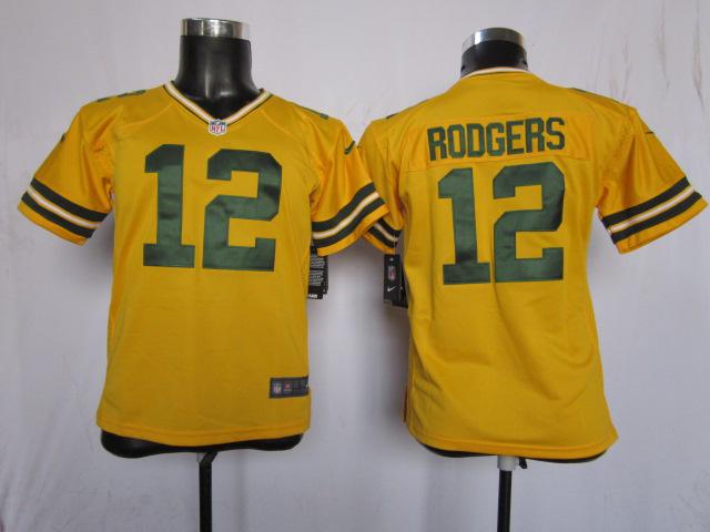 Kids Nike Green Bay Packers #12 Aaron Rodgers Yellow NFL Jerseys Cheap