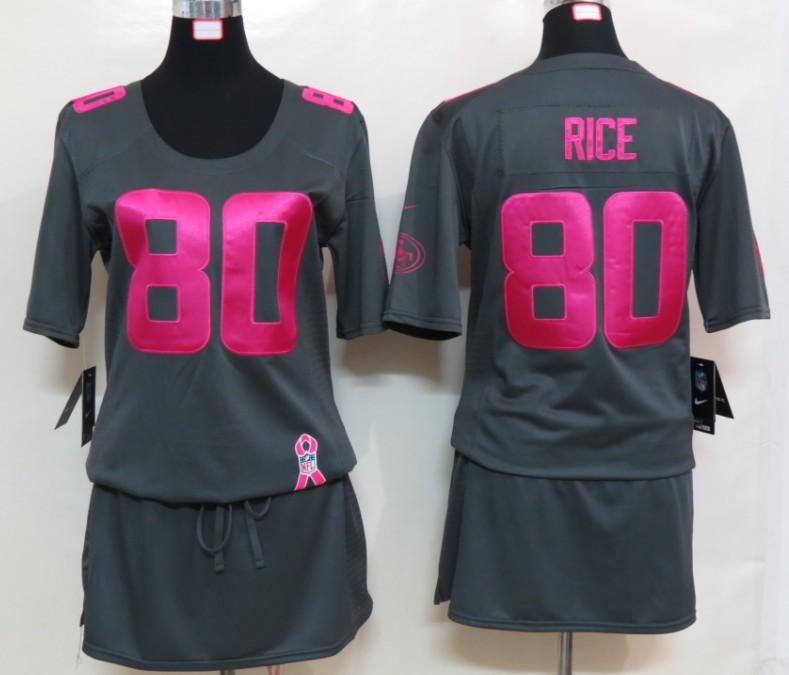 Cheap Women Nike San Francisco 49ers 80 Jerry Rice Breast Cancer Awareness Dark Grey NFL Jersey