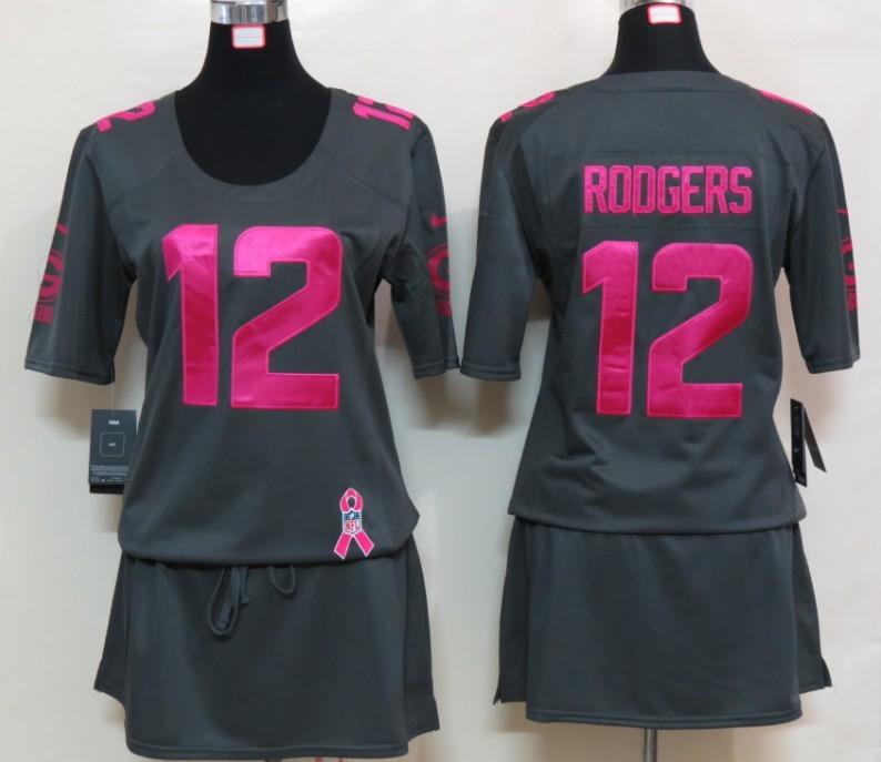 Cheap Women Nike Green Bay Packers #12 Aaron Rodgers Breast Cancer Awareness Dark Grey NFL Jersey