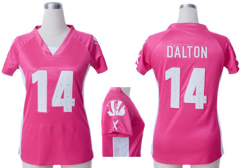 Cheap Women Nike Cincinnati Bengals 14# Andy Dalton Pink Womens Draft Him II Top Jerseys