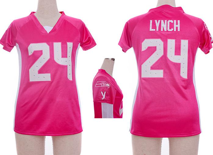 Cheap Women Nike Seattle Seahawks 24# Marshawn Lynch Pink Womens Draft Him II Top Jerseys