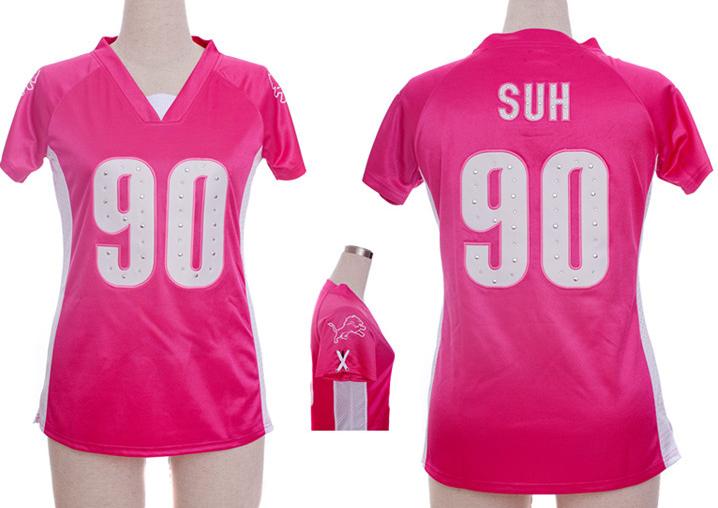 Cheap Women Nike Detroit Lions 90# Ndamukong Suh Pink Womens Draft Him II Top Jerseys