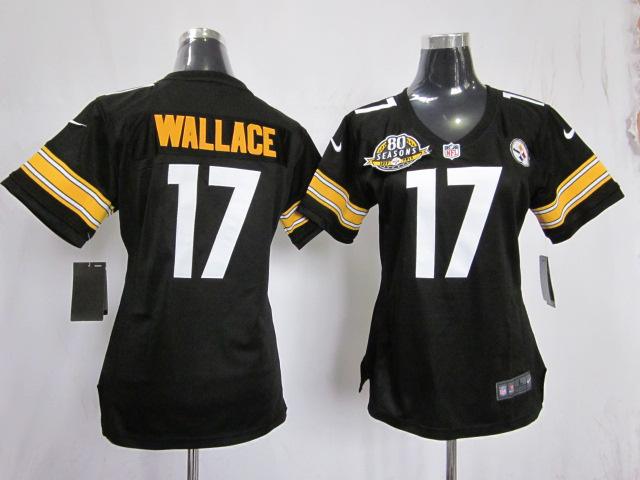 Cheap Women Nike Pittsburgh Steelers #17 Mike Wallace Black NFL Jerseys W 80TH Patch