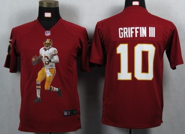 Kids Nike Washington Redskins 10 Griffin III Red Portrait Fashion Game Jerseys Cheap