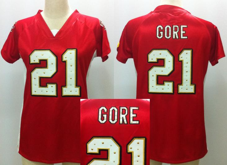 Cheap Women Nike San Francisco 49ers 21 Frank Gore Red Womens Draft Him II Top Jerseys