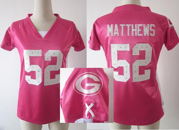 Cheap Women Nike Green Bay Packers #52 Clay Matthews Pink Womens Draft Him II Top Jerseys