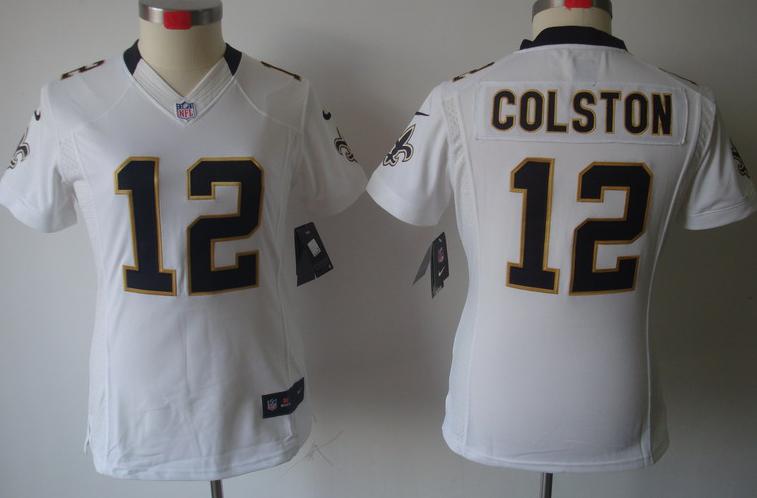 Cheap Women Nike New Orleans Saints #12 Marques Colston White Game LIMITED Nike NFL Jerseys