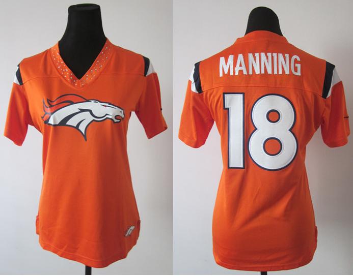 Cheap Women Nike Denver Broncos 18# Peyton Manning Orange FEM FAN Field Flirt Fashion Jersey