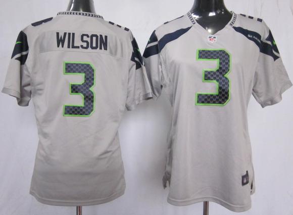 Cheap Women Nike Seattle Seahawks #3 Wilson Grey NFL Jerseys