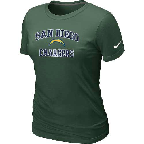 Cheap Women San Diego Charger Heart & Soul D.Green T-Shirt