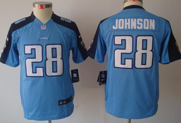 Kids Nike Tennessee Titans 28# Chris Johnson Light Blue Game LIMITED NFL Jerseys Cheap