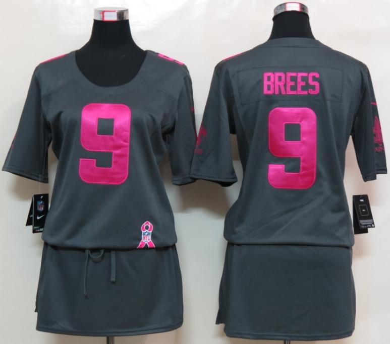 Cheap Women Nike New Orleans Saints 9 Drew Brees Breast Cancer Awareness Dark Grey NFL Jersey