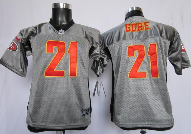 Kids Nike San Francisco 49ers #21 Frank Gore Grey Shadow NFL Jerseys Cheap