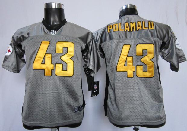 Kids Nike Pittsburgh Steelers #43 Troy Polamalu Grey Shadow NFL Jerseys Cheap