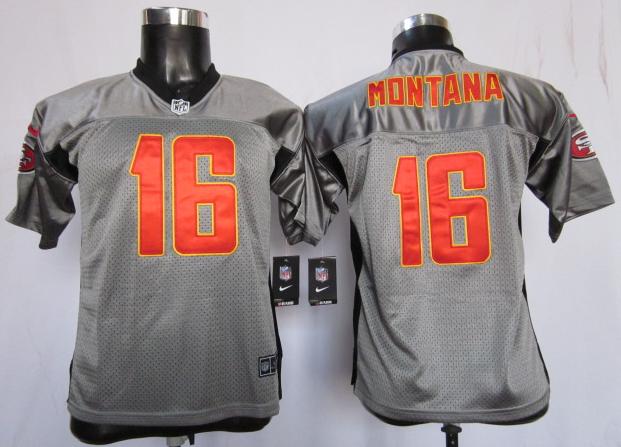 Kids Nike San Francisco 49ers 16 Joe Montana Grey Shadow NFL Jerseys Cheap