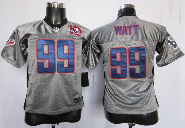 Kids Nike Houston Texans 99# J.J. Watt Grey Shadow NFL Jerseys W 80th Patch Cheap