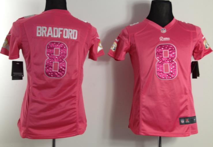 Cheap Women Nike St. Louis Rams 8# Sam Bradford Pink NFL Jerseys