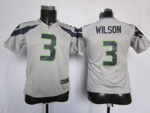 Kids Nike Seattle Seahawks #3 Wilson Grey Nike NFL Jerseys Cheap