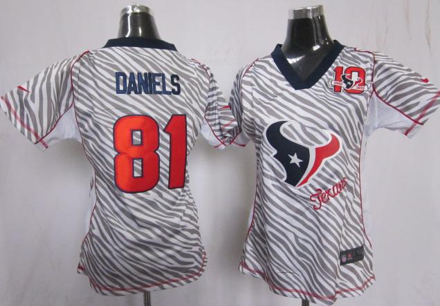 Cheap Women Nike Houston Texans #81 Owen Daniels FEM FAN Zebra Nike NFL Jerseys W 10TH Patch
