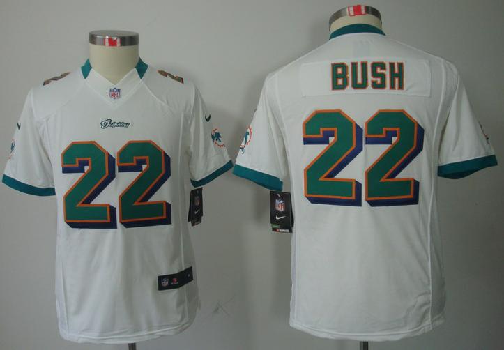 Kids Nike Miami Dolphins 22 Reggie Bush White Game LIMITED NFL Jerseys Cheap
