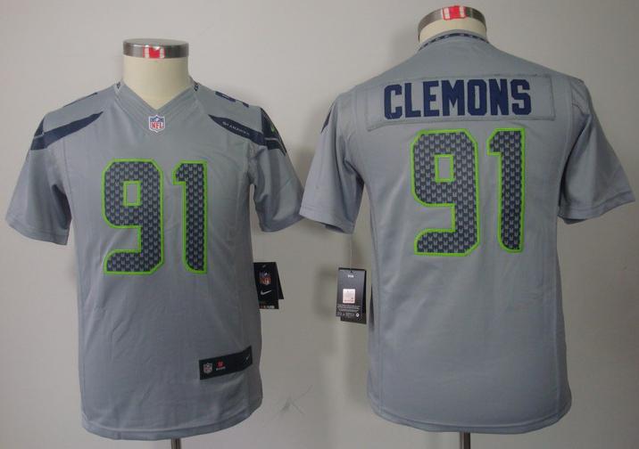 Kids Nike Seattle Seahawks 91 Chris Clemons Grey Game LIMITED NFL Jerseys Cheap