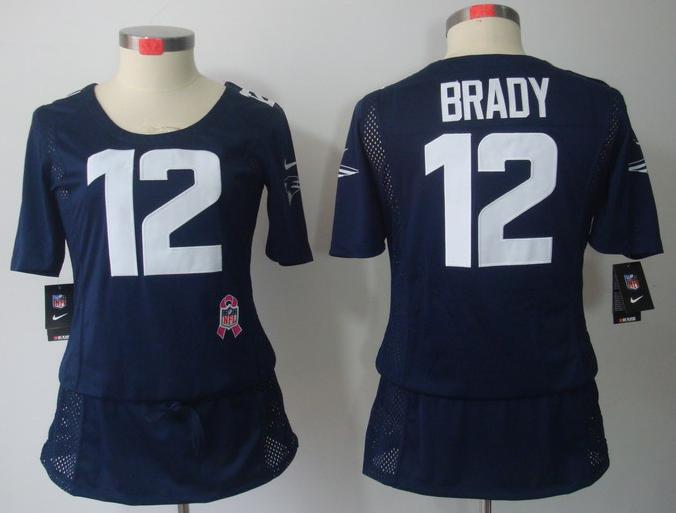 Cheap Women Nike New England Patriots 12 Tom Brady Blue Breast Cancer Awareness NFL Jersey