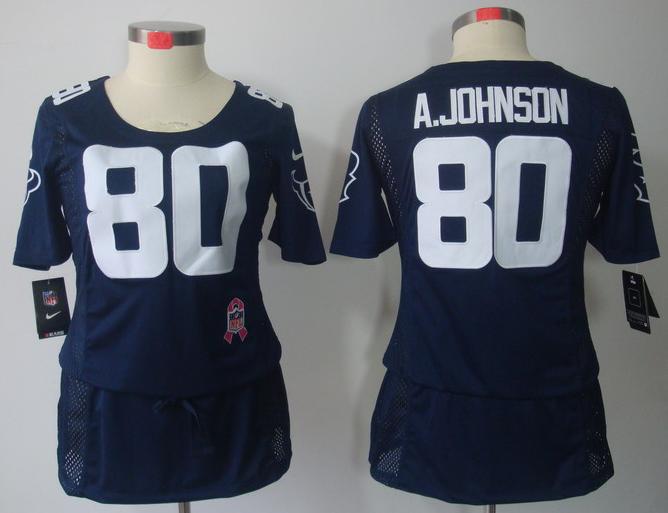 Cheap Women Nike Houston Texans #80 Andre Johnson Blue Breast Cancer Awareness NFL Jersey
