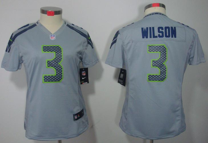 Cheap Women Nike Seattle Seahawks #3 Russell Wilson Grey Game LIMITED NFL Jerseys
