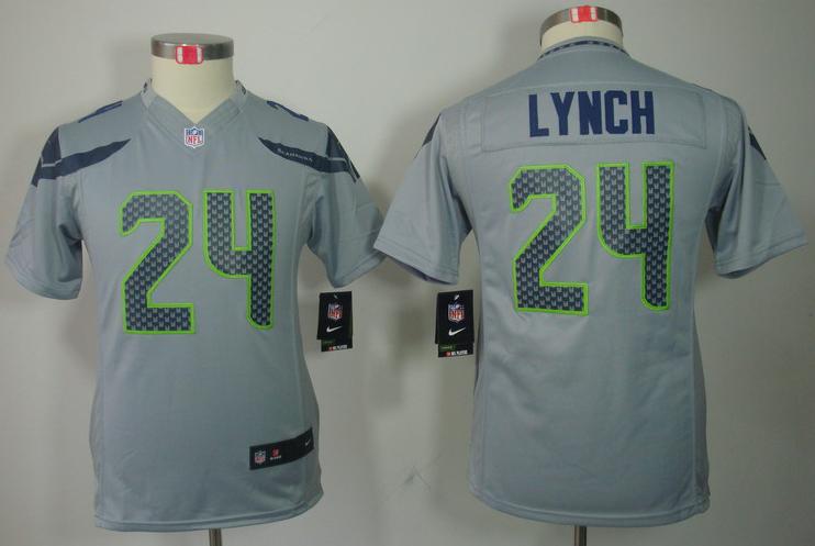 Kids Nike Seattle Seahawks 24# Marshawn Lynch Grey Game LIMITED NFL Jerseys Cheap