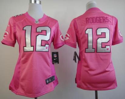 Cheap Women Nike Green Bay Packers #12 Aaron Rodgers Pink Love NFL Jerseys