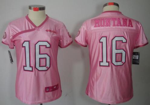 Cheap Women Nike San Francisco 49ers 16 Joe Montana Pink Love NFL Jerseys