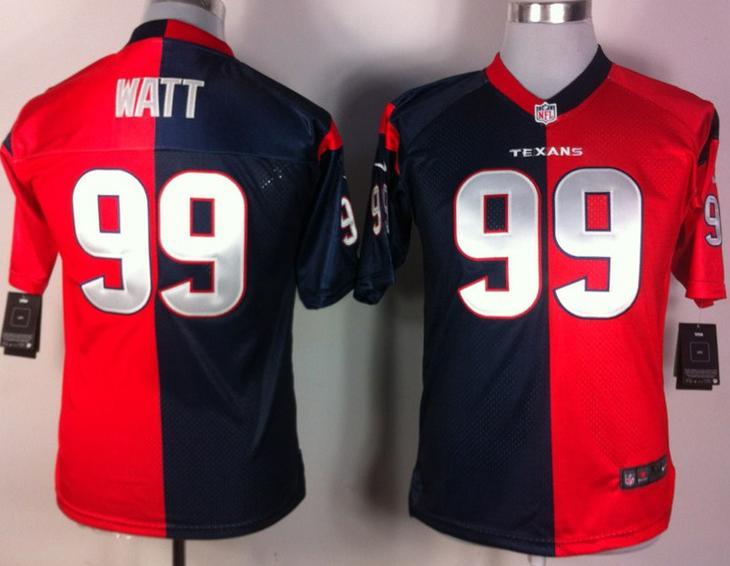 Kids Nike Houston Texans 99# J.J. Watt Blue-Red Split NFL Jerseys Cheap
