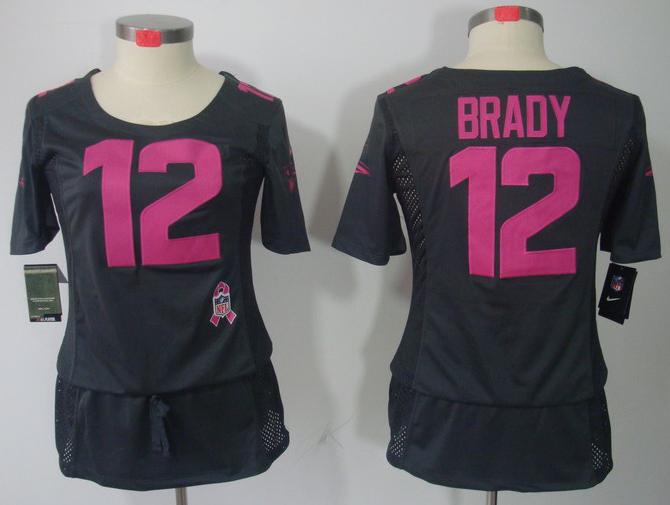 Cheap Women Nike New England Patriots 12 Tom Brady Grey Breast Cancer Awareness NFL Jersey