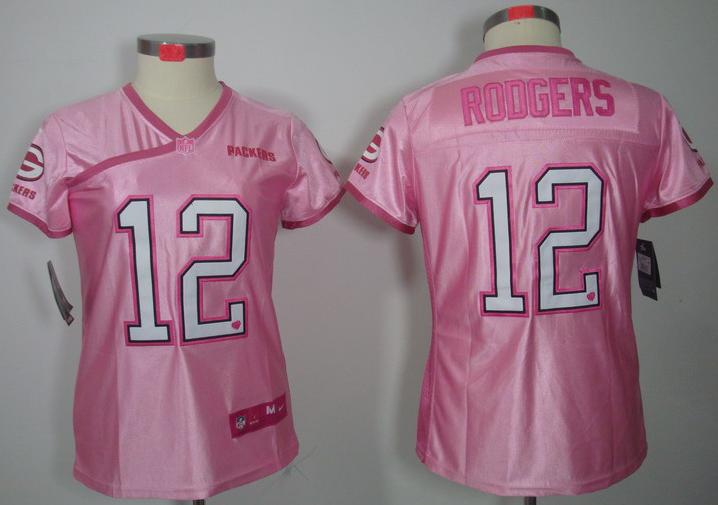 Cheap Women Nike Green Bay Packers #12 Aaron Rodgers Pink Love NFL Jerseys