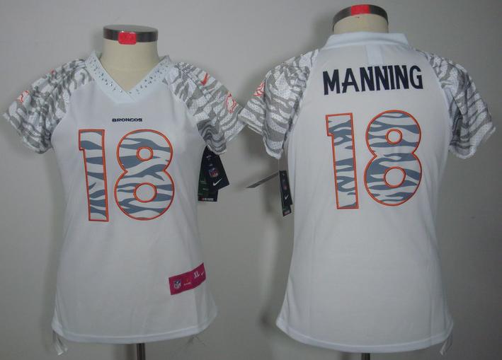 Cheap Women Nike Denver Broncos 18# Peyton Manning Zebra Field Flirt Fashion NFL Jersey