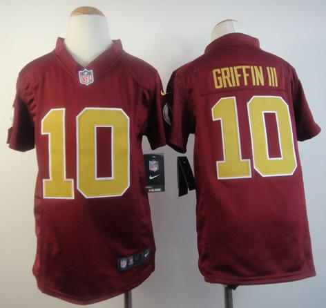 Kids Nike Washington Redskins #10 Robert Griffin III Red NFL Jerseys Gold Number Cheap
