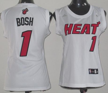 Cheap Women Miami Heat 1# Chris Bosh White NBA Jerseys