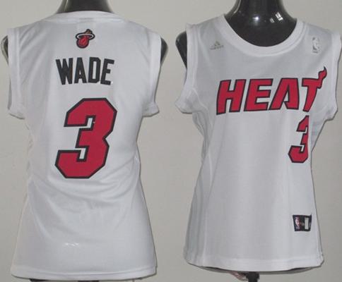 Cheap Women Miami Heat 3# Dwyane Wade White NBA Jerseys