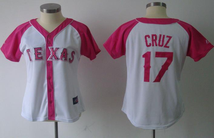 Cheap Women Texas Rangers 17 Cruz 2012 Ladies Splash Fashion White MLB Jerseys