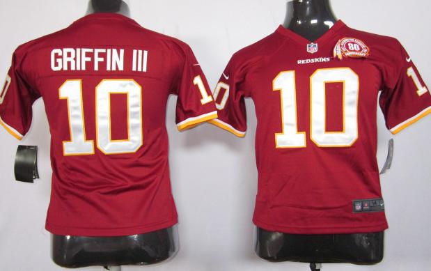 Kids Nike Washington Redskins 10# Robert Griffin III Red 80th Nike NFL Jerseys Cheap