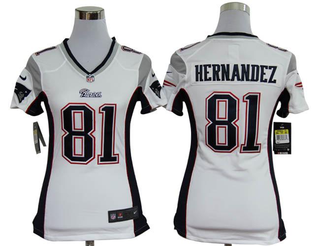 Cheap Women Nike New England Patriots 81 Hernandez White Nike NFL Jerseys