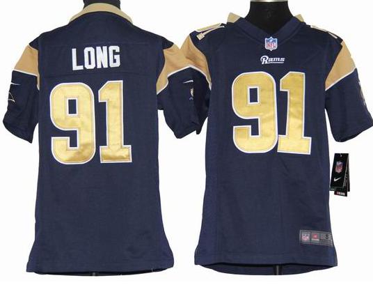 Kids Nike St.Louis Rams 91# Chris Long Blue Nike NFL Jerseys Cheap
