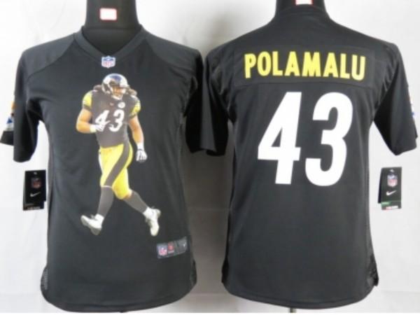 Nike Kids Pittsburgh Steelers #43 polamalu black portrait fashion game jerseys Cheap
