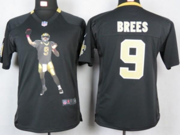 Nike Kids New Orleans Saints #9 brees black portrait fashion game jerseys Cheap