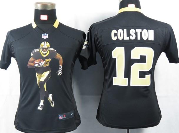Cheap Women Nike New Orleans Saints 12 Colston Black Portrait Fashion Game Jersey